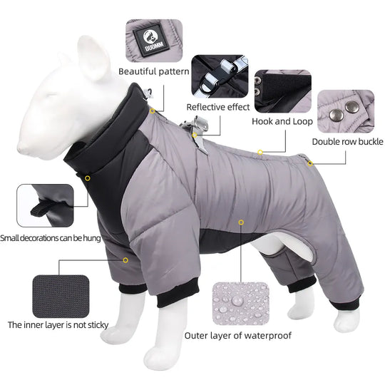 Winter Waterproof Dog Jacket With Back Hook For Leash