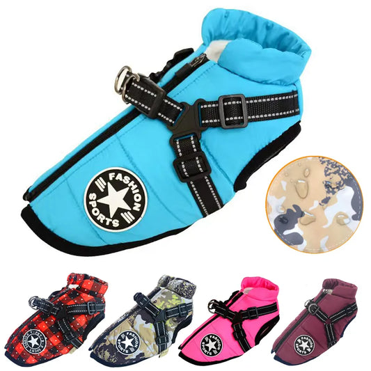 Pet Waterproof Winter Jacket With Harness