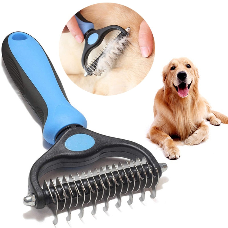 Pet Grooming Brush, 2 Sided Undercoat Rake for Dogs & Cats,